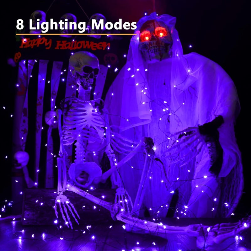 BRIZLER Halloween Fairy Lights, 2 Pack Total 78FT 240 LED Purple Fairy Lights, 8 Modes Solar Powered Purple Light, Twinkle Outdoor Halloween Light String for Outside Party Home Decor Black Wire - Image 3